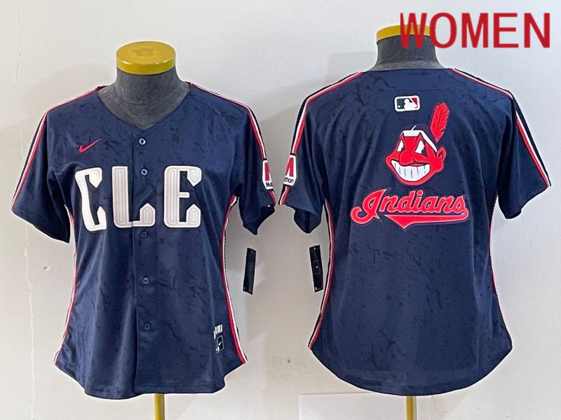 Women Cleveland Indians Blank Blue City Edition Nike 2024 MLB Jersey style 11->women mlb jersey->Women Jersey